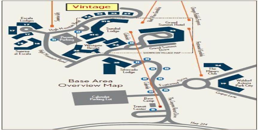 The Canyons Village Base Area - Vintage Location Map